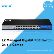 Potencia 400w SNMP 24 puertos POE con 4 puertos conmutador de red gigabit 250 metros